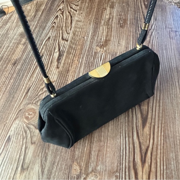 Classic 90's Black Velvet Vintage Shoulder Bag With Gold Accent Snap Closure - Picture 1 of 7